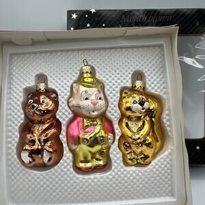 3 Blown Glass Animal Christmas Ornaments Cat Squirrel Bear Ukraine 4" Figural